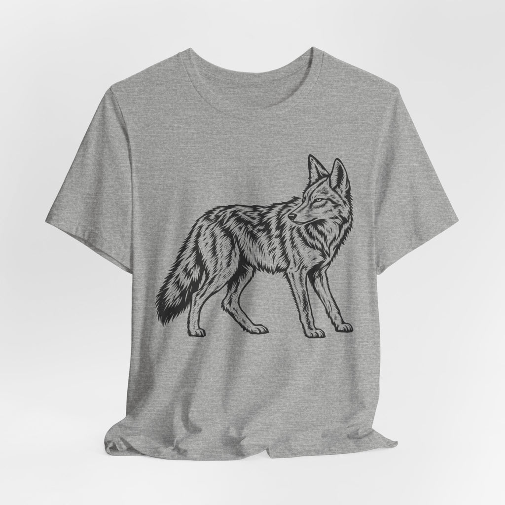 Coyote Fine Line Portrait T-Shirt in White detail - fine line coyote portrait close-up graphic, Barely Outdoorsy Bella Canvas