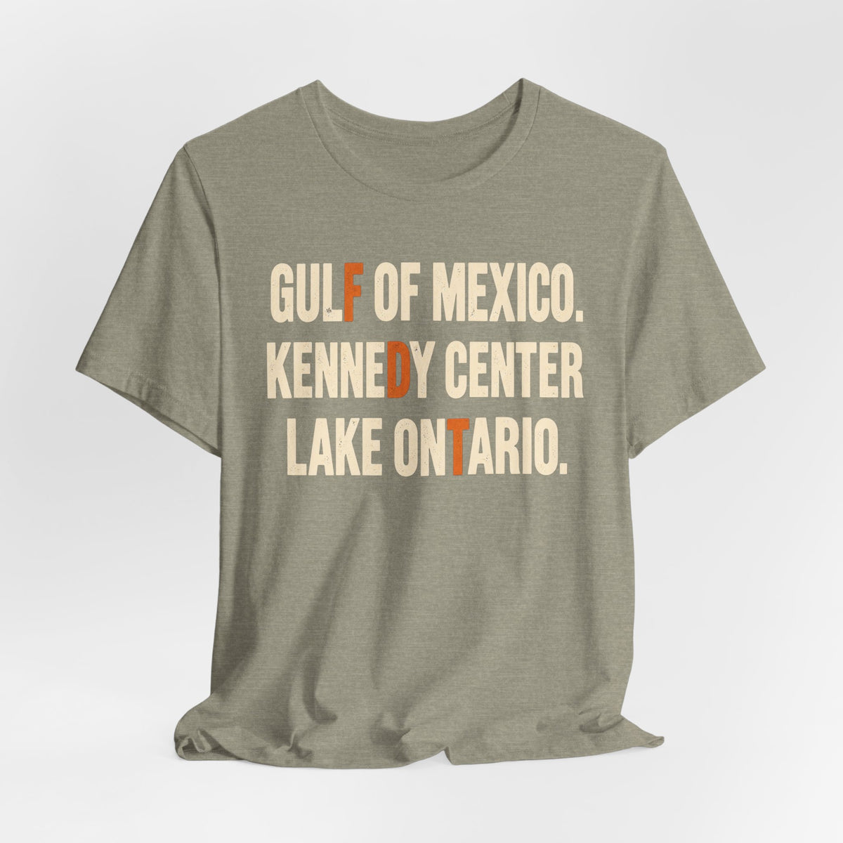 Gulf of Mexico Kennedy Center Lake Ontario Tee in Heather Deep Teal - bold resistance naming humor shirt, Barely Outdoorsy