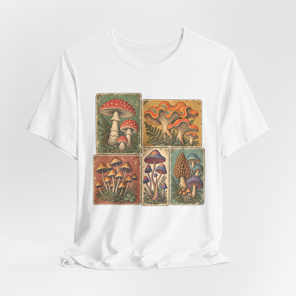 Favorite Mushroom Cards T-Shirt in Natural - goblincore psychedelic mushroom card deck fungi graphic tee, Barely Outdoorsy