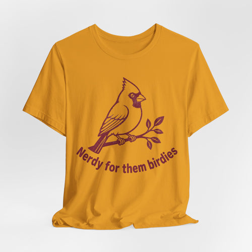 Nerdy For Them Birdies Tee in Heather Peach - birding humor cardinal illustration shirt, Barely Outdoorsy