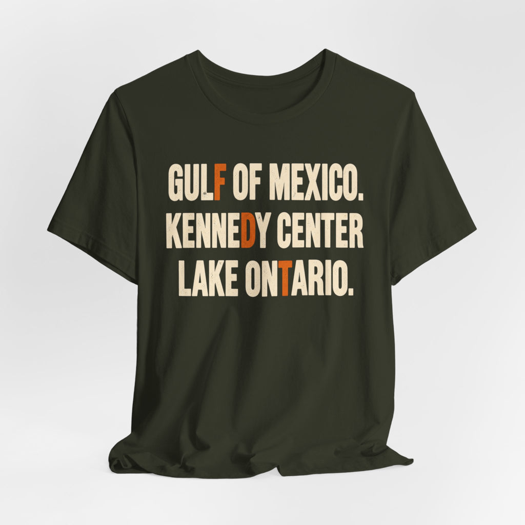 Gulf of Mexico Kennedy Center Lake Ontario T-Shirt in Dark Olive - bold block letter graphic tee, Barely Outdoorsy