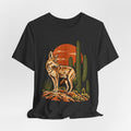 Arizona Coyote Saguaro T-Shirt in Heather Stone - Arizona desert coyote saguaro Southwest graphic tee, Barely Outdoorsy
