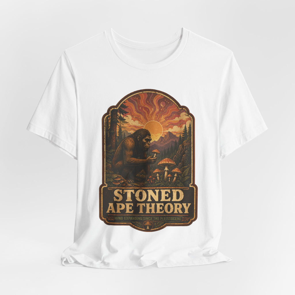 Stoned Ape Theory T-Shirt in Dark Grey Heather - psychedelic ape evolution humor tee, Barely Outdoorsy