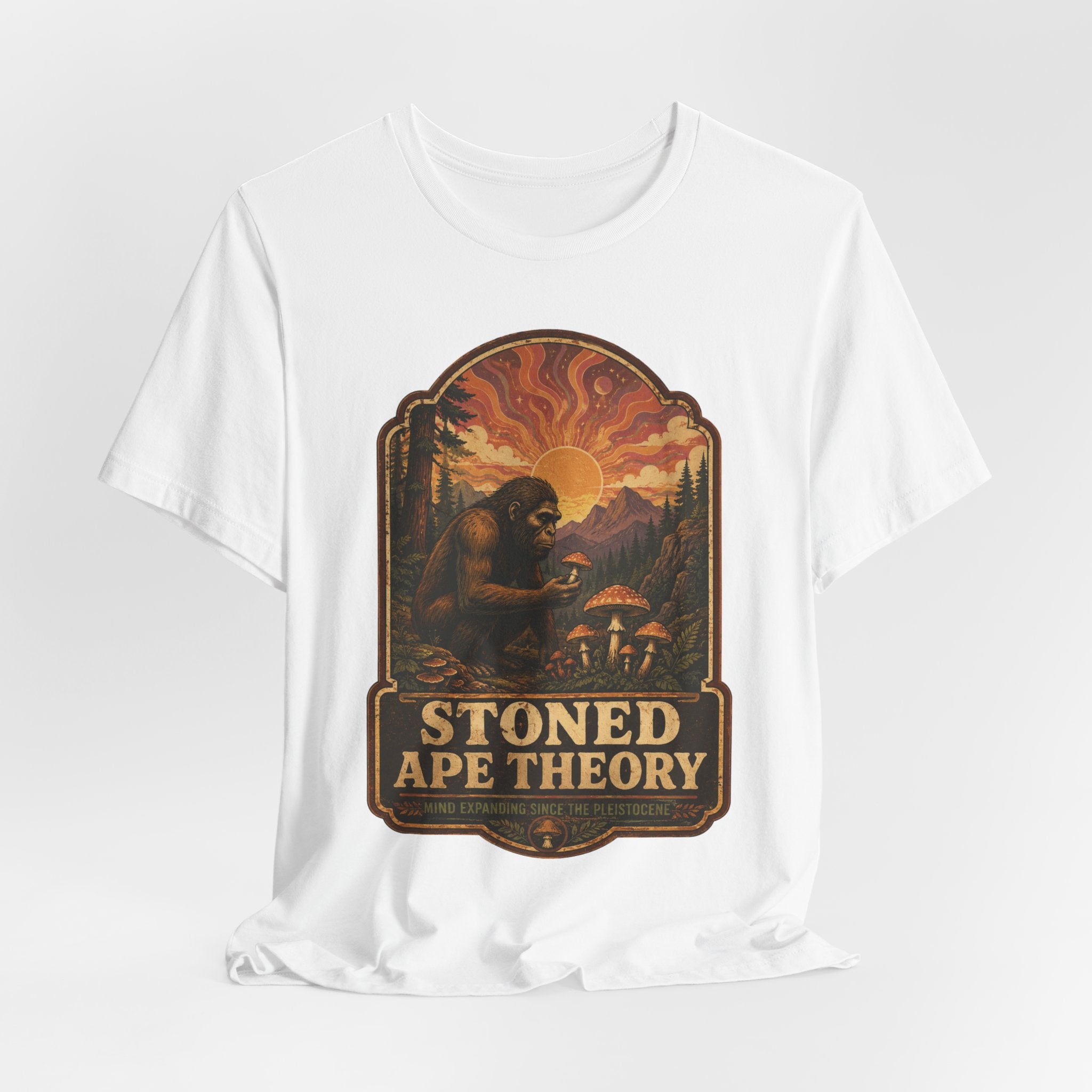 Stoned Ape Theory T-Shirt in Dark Grey Heather - psychedelic ape evolution humor tee, Barely Outdoorsy
