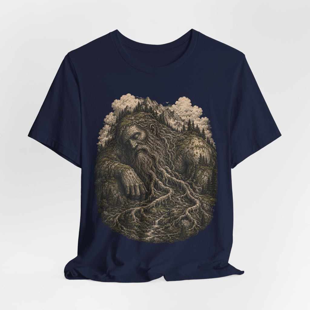 Sleeping Mountain Giant T-Shirt in Heather Peach - painterly fantasy sleeping giant graphic tee, Barely Outdoorsy