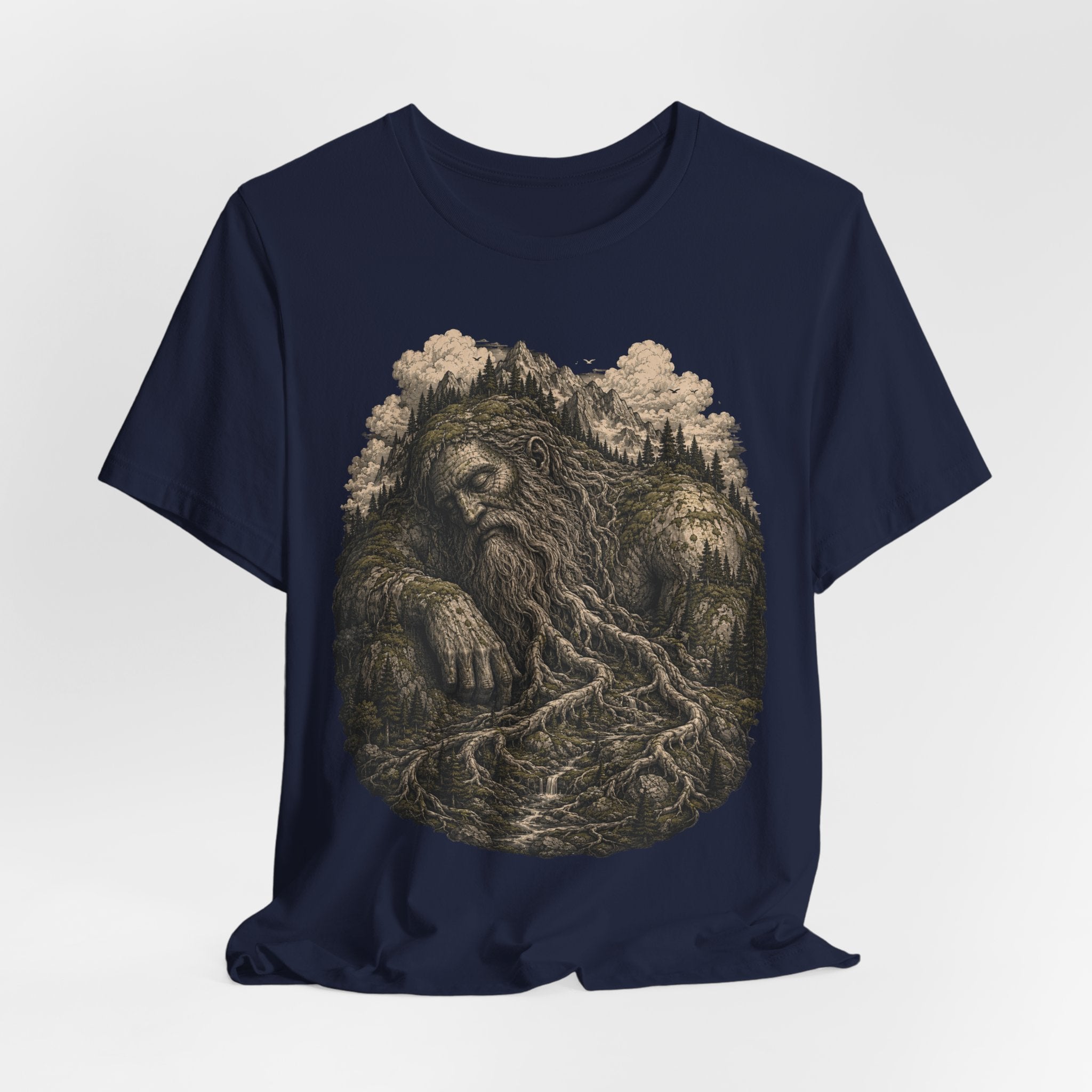 Sleeping Mountain Giant T-Shirt in Heather Peach - painterly fantasy sleeping giant graphic tee, Barely Outdoorsy