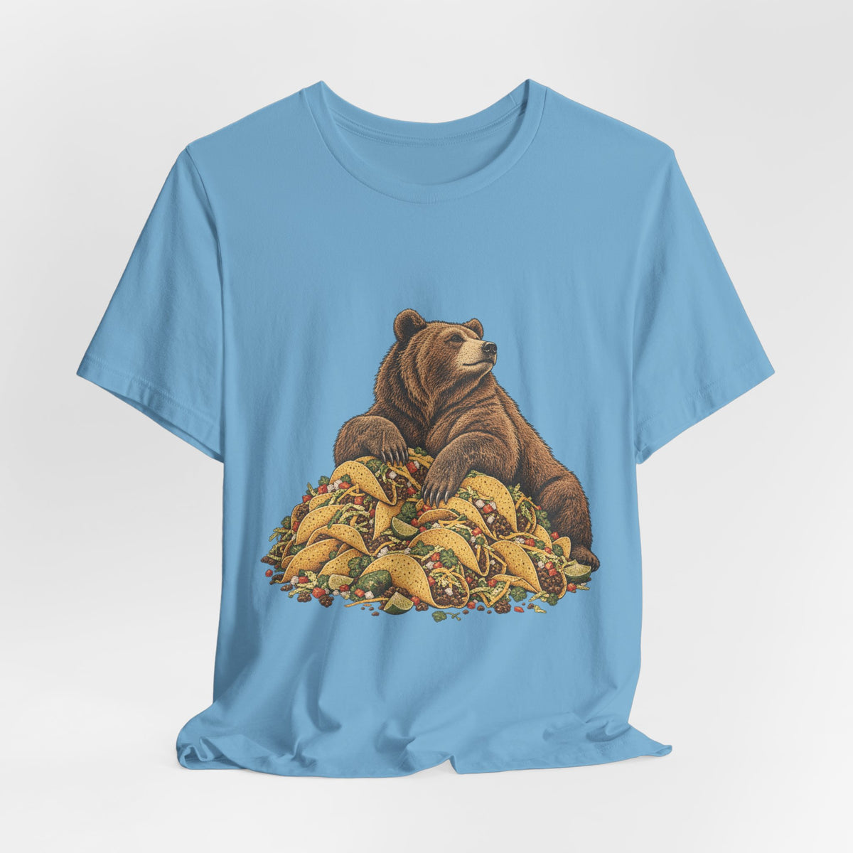 Taco Coma Bear T-Shirt in Ocean Blue - funny taco coma bear food humor graphic tee, Barely Outdoorsy