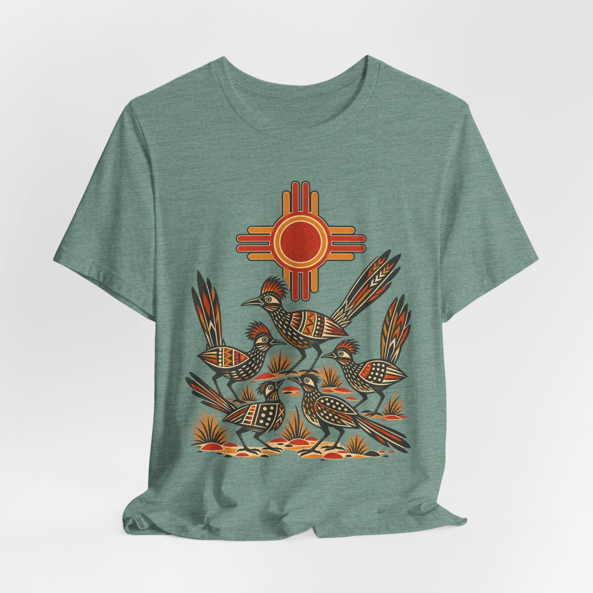New Mexico Roadrunner Sun T-Shirt in White - Southwest New Mexico roadrunner sun graphic tee, Barely Outdoorsy