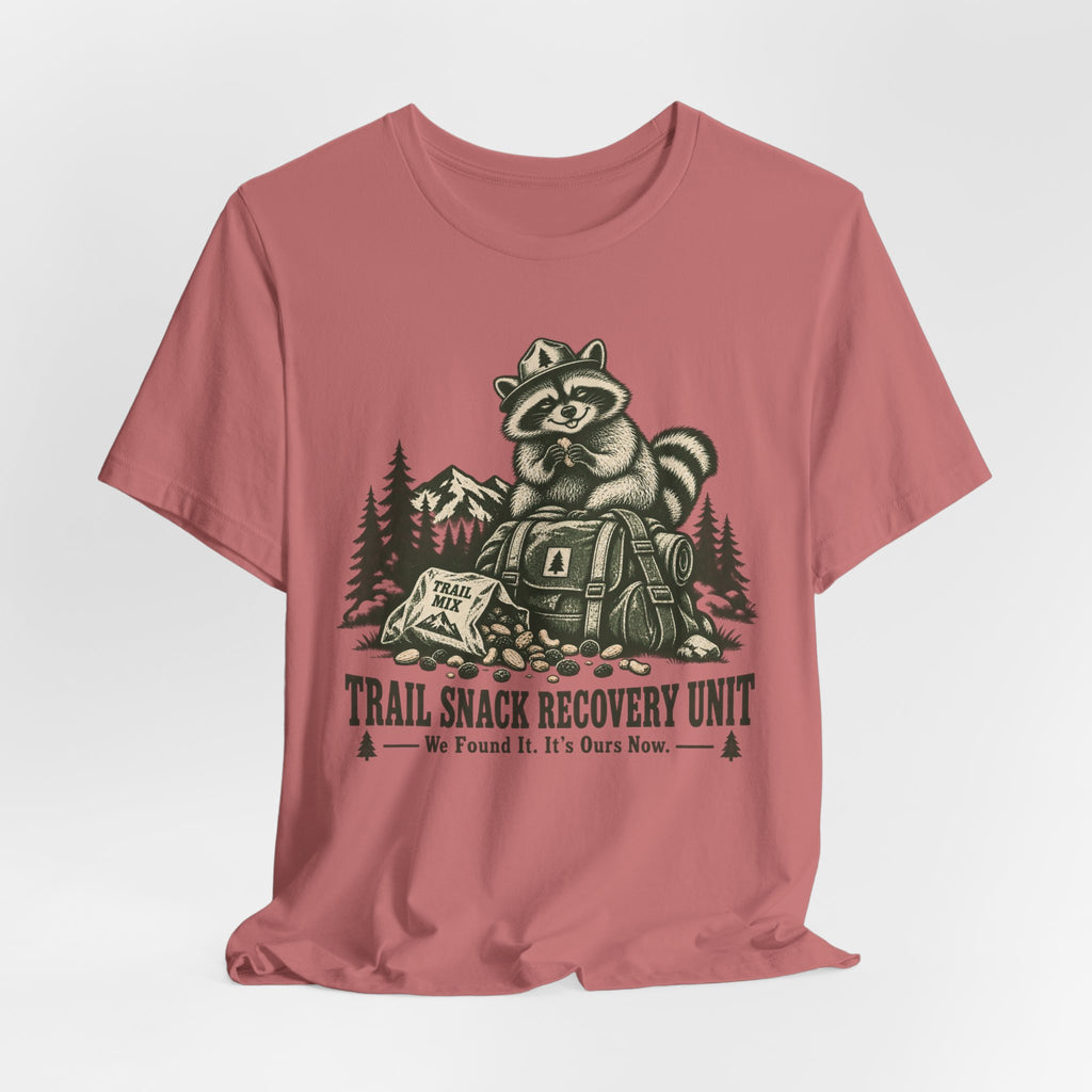 Trail Snack Recovery Unit Tee in Mauve - funny trail snack humor shirt, Barely Outdoorsy Bella Canvas