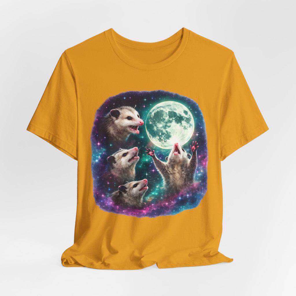Three Opossum Moon T-Shirt in Dark Grey Heather - funny opossum moon parody graphic tee, Barely Outdoorsy Bella Canvas