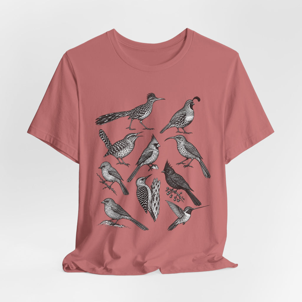 Desert Birds Field Guide T-Shirt in Ash - vintage naturalist desert birds graphic tee, Barely Outdoorsy Bella Canvas