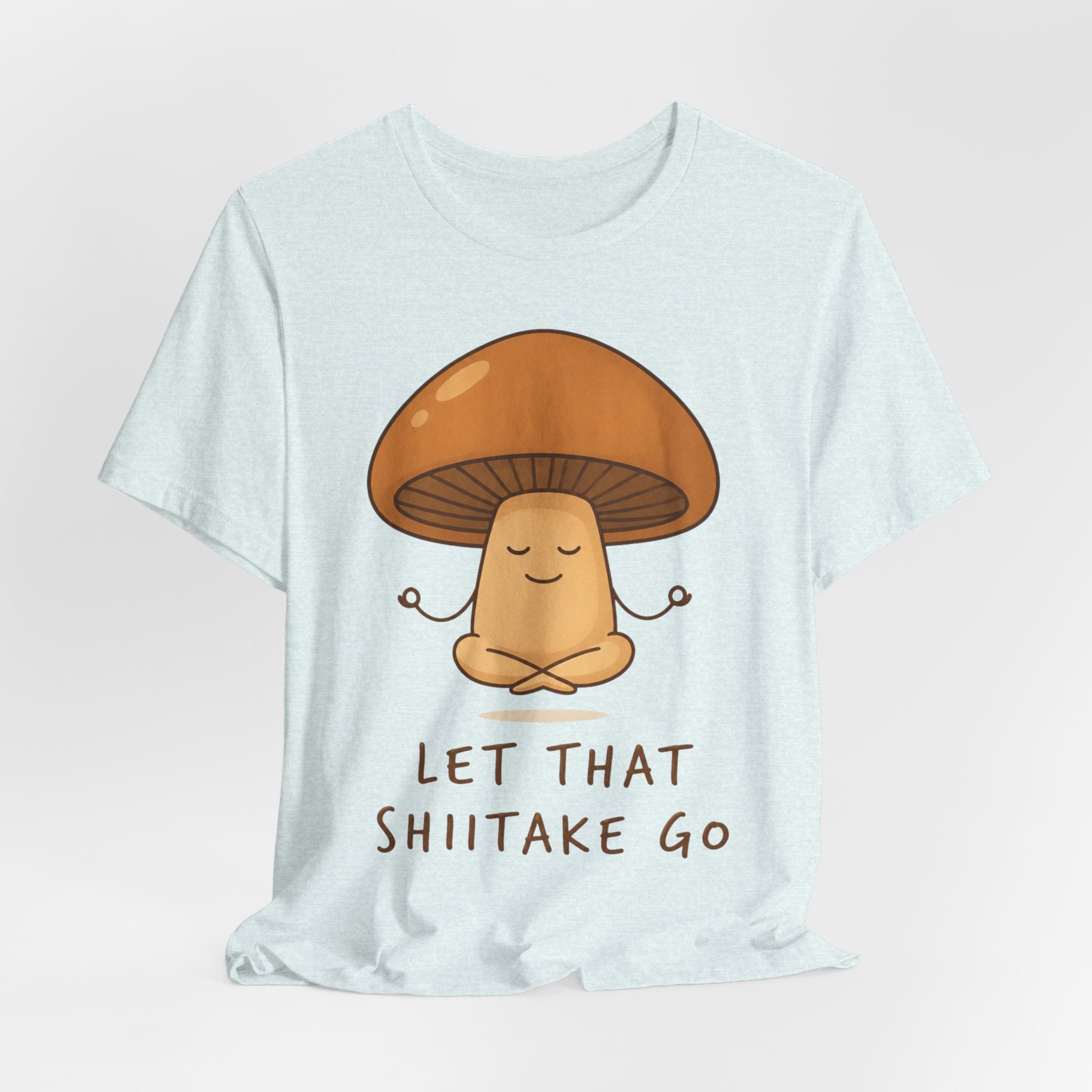Let That Shiitake Go Tee in Red - funny shiitake mushroom pun graphic shirt, Barely Outdoorsy