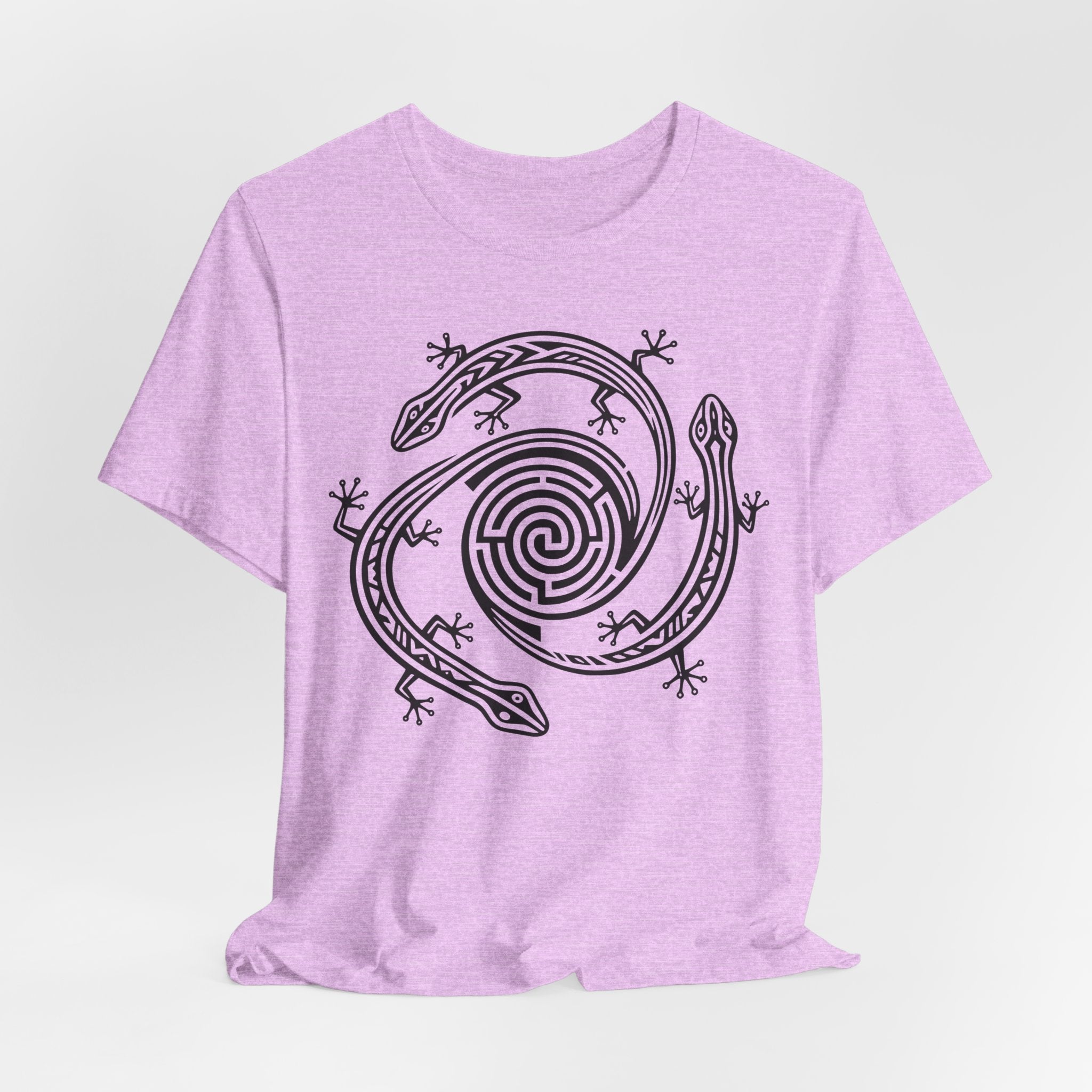 Spiral Lizards Southwest Petroglyph T-Shirt in Athletic Heather - Southwest petroglyph lizard spiral graphic tee, Barely Outdoorsy Bella Canvas 3001