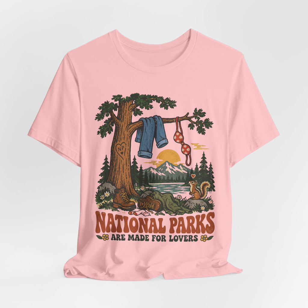 National Parks Are Made For Lovers T-Shirt in Pink detail - funny couples hiking national park close-up graphic