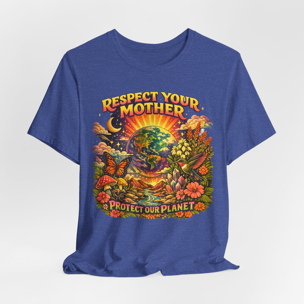 Respect Your Mother Protect Our Planet Tee in Mauve - retro Mother Earth conservation shirt, Barely Outdoorsy Bella Canvas 3001