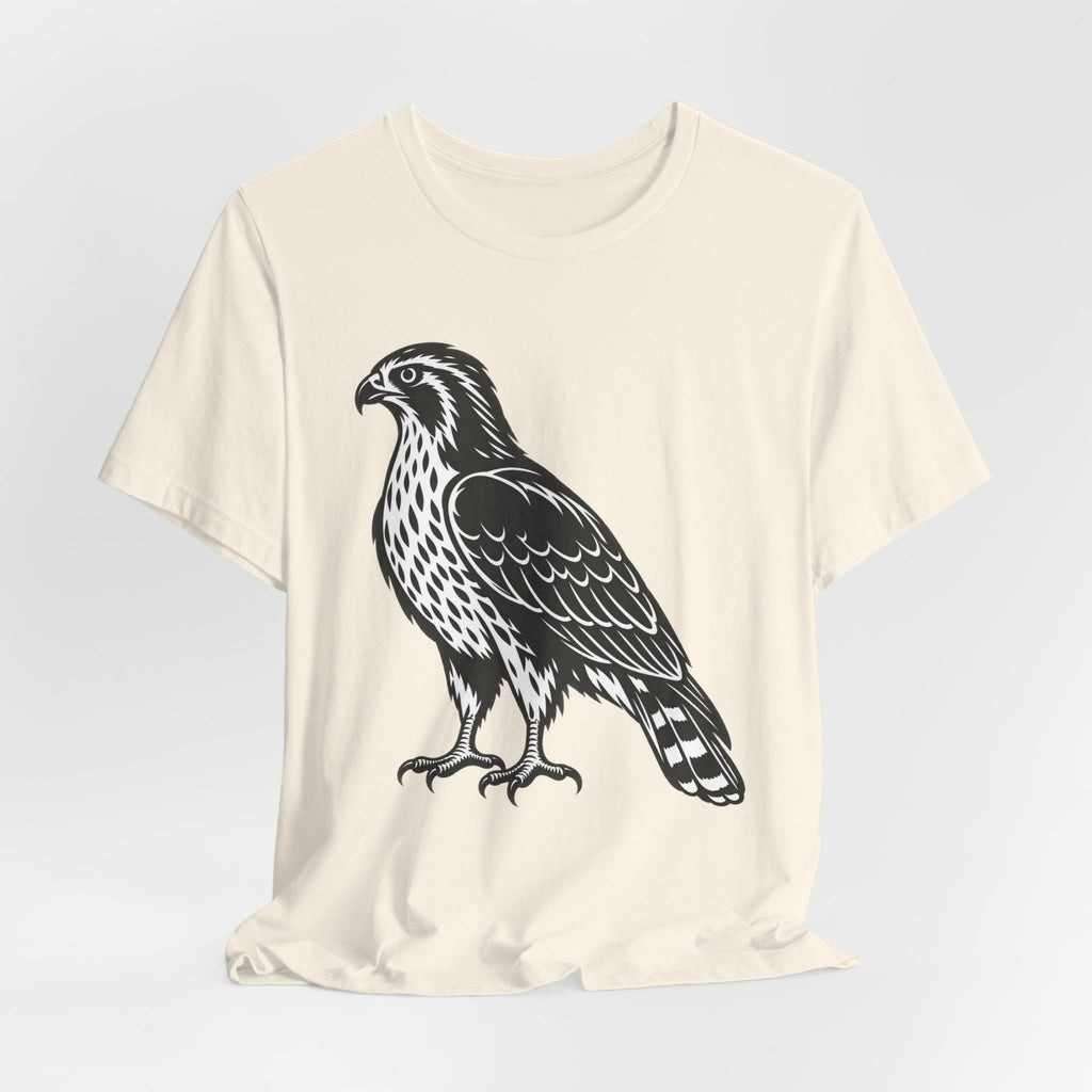 Hawk Woodcut Tee in Heather Ice Blue - vintage hawk woodcut raptor shirt, Barely Outdoorsy Bella Canvas 3001