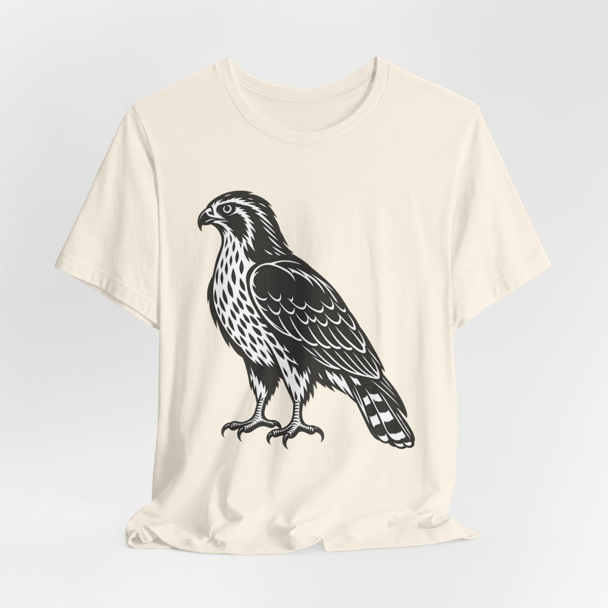 Hawk Woodcut Tee in Heather Ice Blue - vintage hawk woodcut raptor shirt, Barely Outdoorsy Bella Canvas 3001