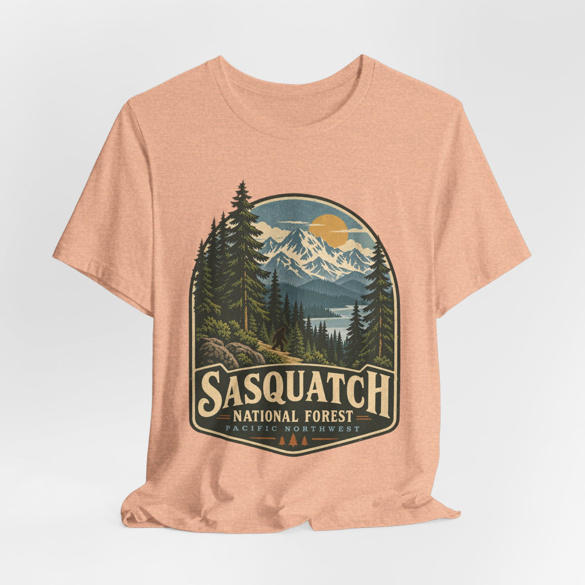 Sasquatch National Forest T-Shirt in Athletic Heather - retro Sasquatch national forest graphic tee, Barely Outdoorsy Bella Canvas 3001