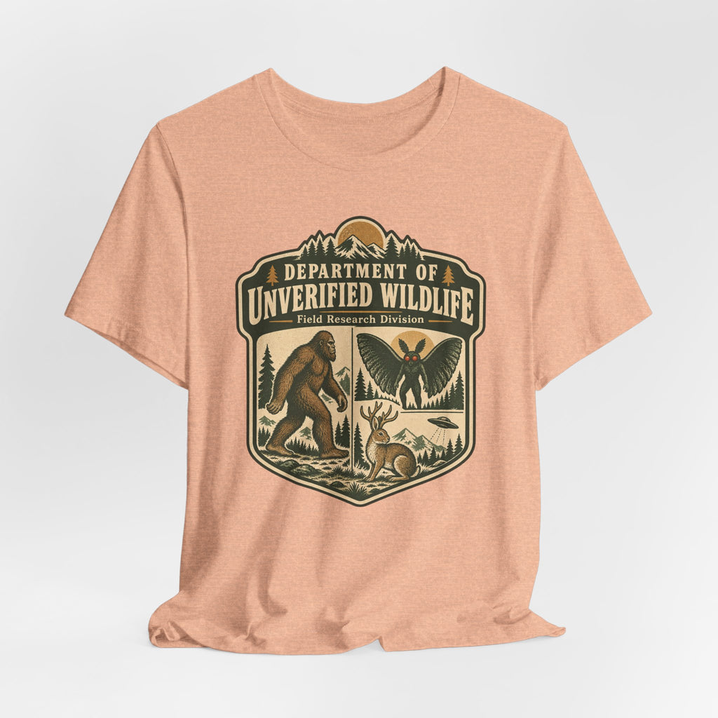Department of Unverified Wildlife Tee in Brown - funny cryptid department humor shirt, Barely Outdoorsy Bella Canvas