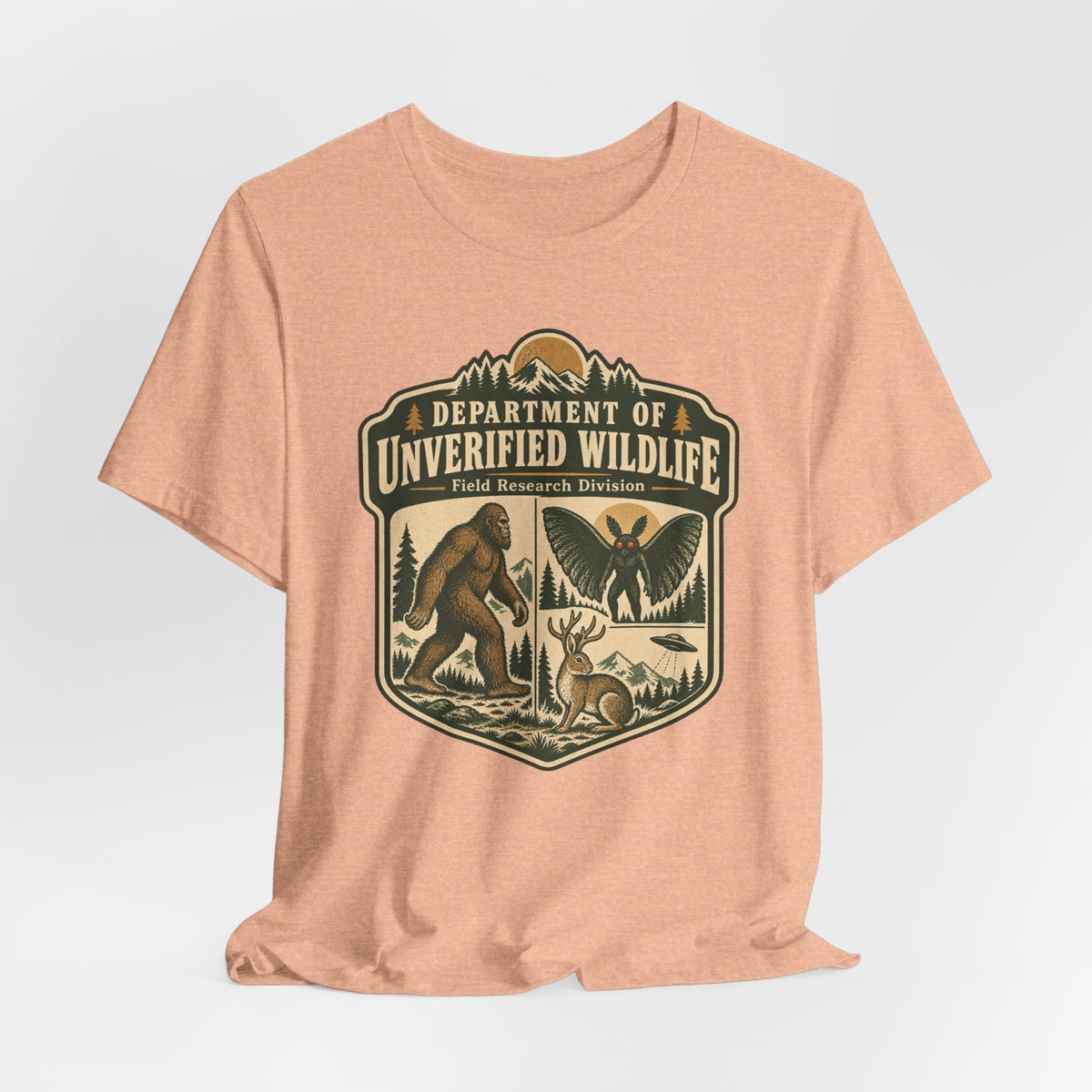 Department of Unverified Wildlife Tee in Brown - funny cryptid department humor shirt, Barely Outdoorsy Bella Canvas