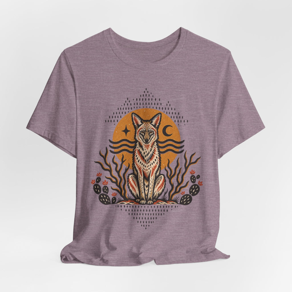 Desert Coyote Southwest T-Shirt in Black Heather - Southwest desert coyote wildlife graphic tee, Barely Outdoorsy