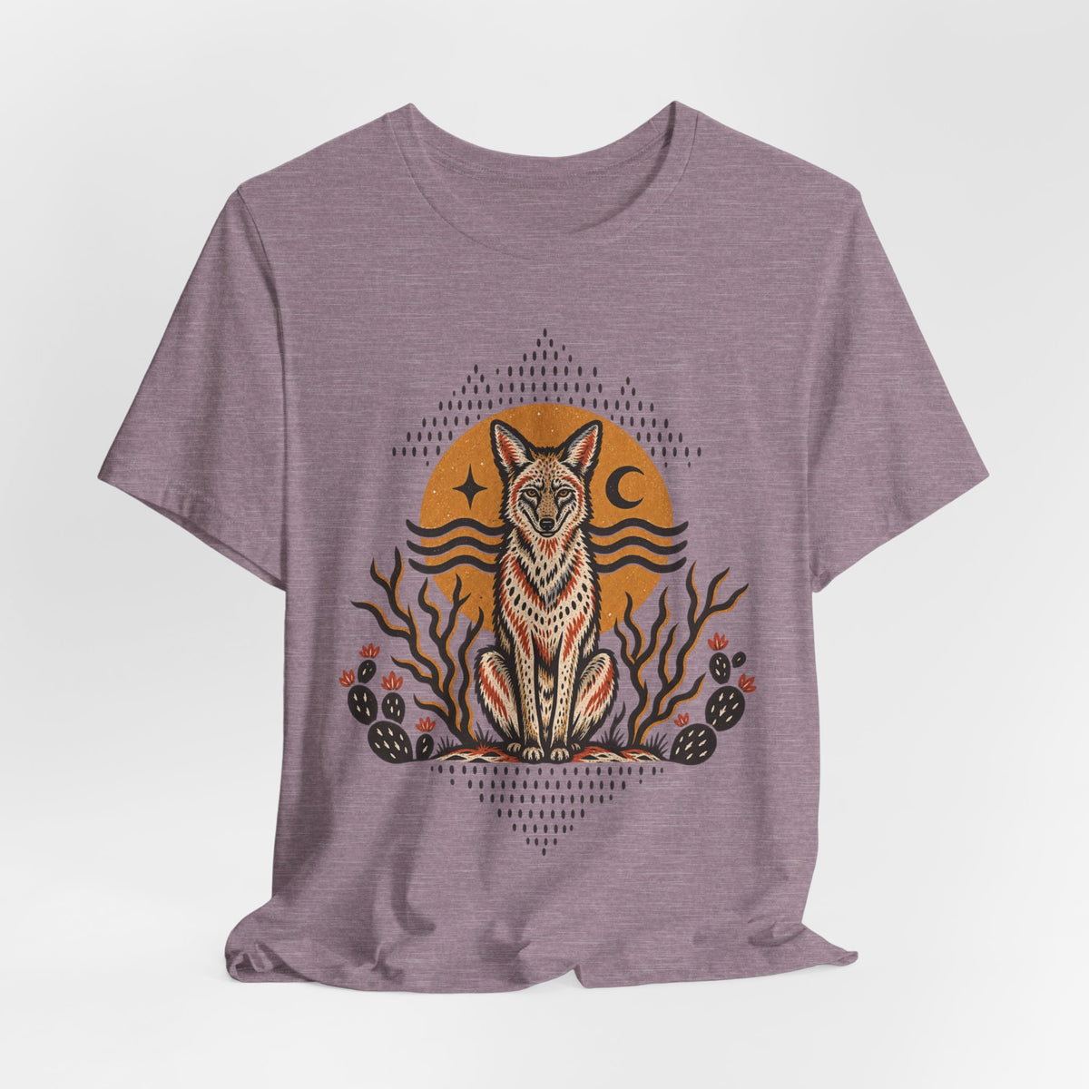 Desert Coyote Southwest T-Shirt in Black Heather - Southwest desert coyote wildlife graphic tee, Barely Outdoorsy