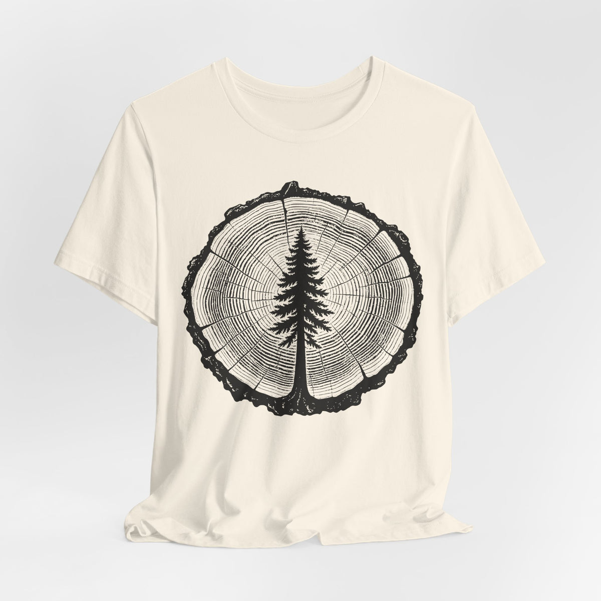 Tree Rings Pine Silhouette Tee in Heather Peach - tree rings pine forest shirt, Barely Outdoorsy Bella Canvas 3001