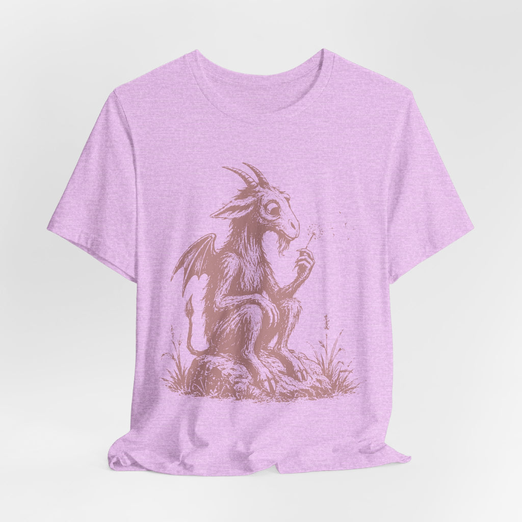 Person wearing baby dragon dandelion shirt dark fantasy outdoor lifestyle photo