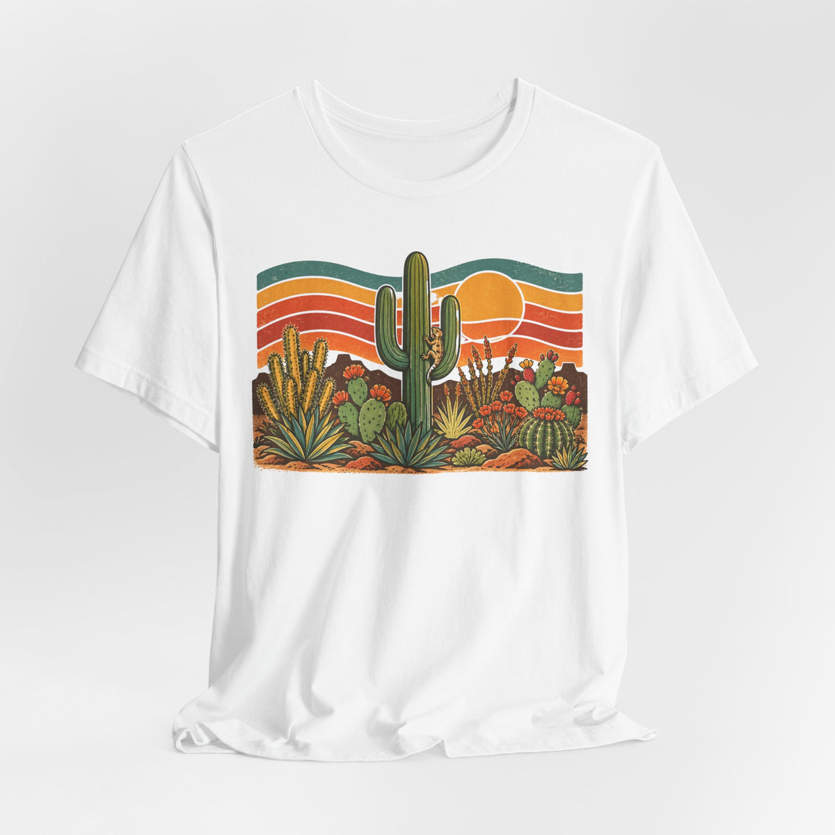 Retro Cactus Garden Desert Sunset Tee in Heather True Royal - retro cactus garden Southwest shirt, Barely Outdoorsy