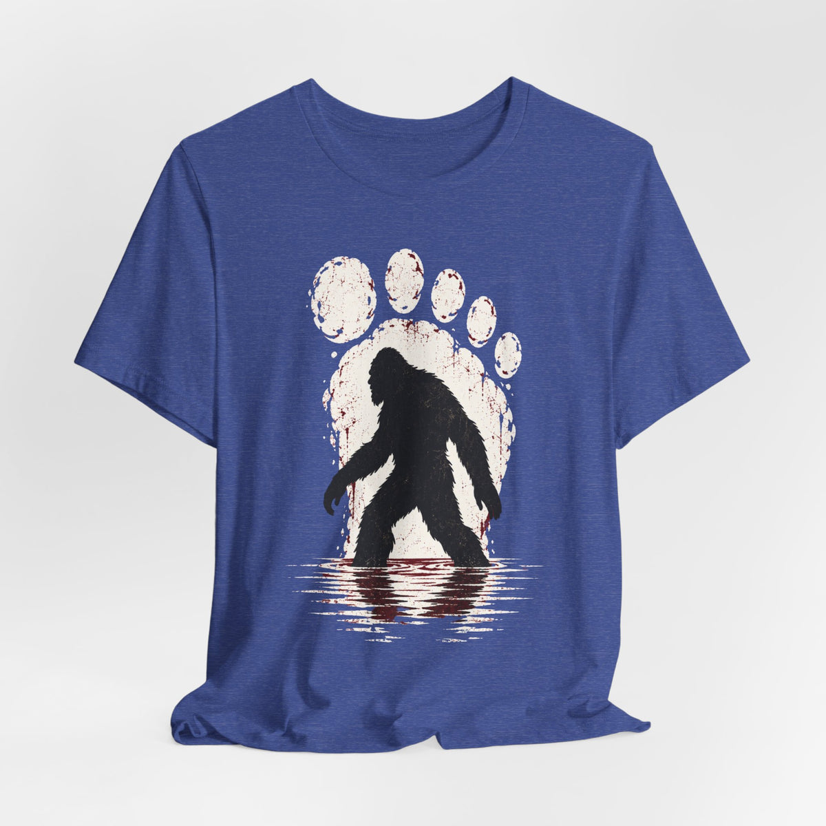 Bigfoot Paw Print Silhouette Tee flat lay Athletic Heather - unisex crew neck Bigfoot paw print graphic tee, Barely Outdoorsy