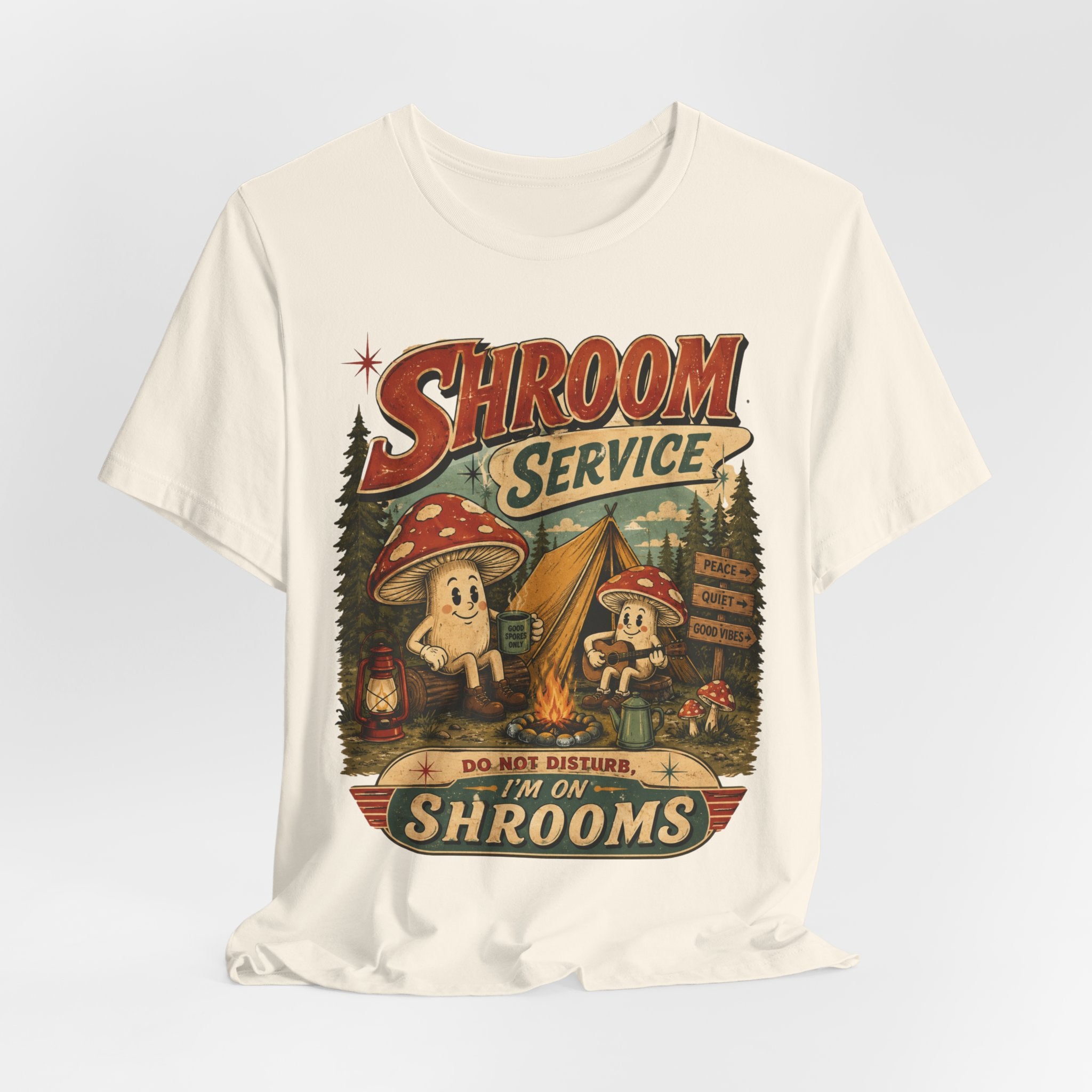 Shroom Service Tee in Navy - funny mushroom camping mug guitar cartoon shirt, Barely Outdoorsy