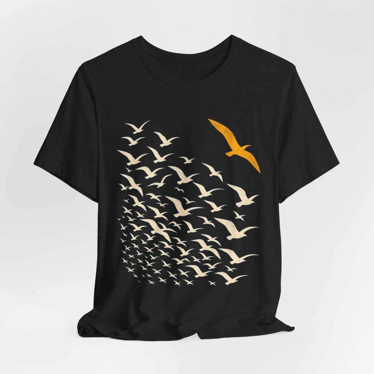 Break From the Flock Bird T-Shirt in Dark Grey Heather - funny bird break from the flock introvert graphic tee, Barely Outdoorsy Bella Canvas 3001