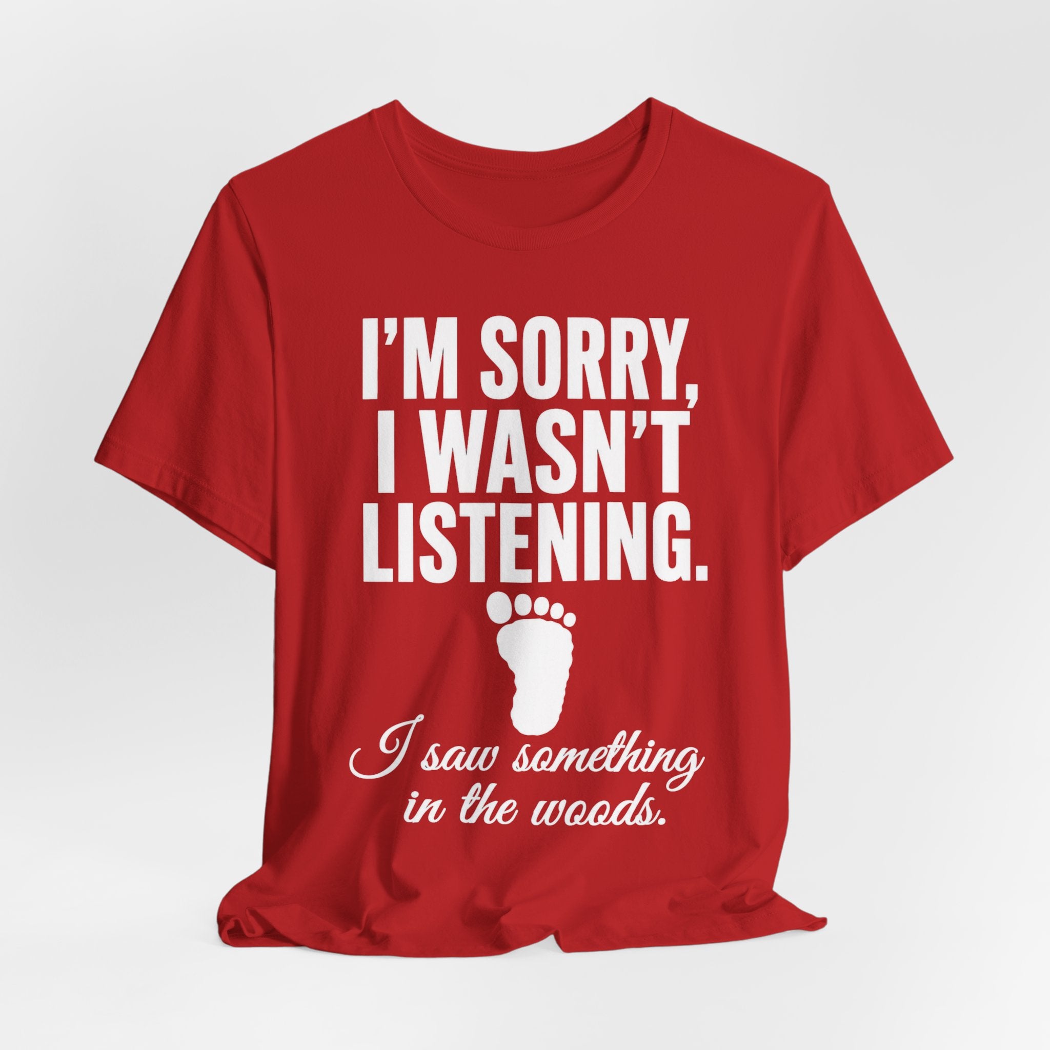 I Saw Something In The Woods T-Shirt in Mauve - bold Bigfoot footprint cryptid humor tee, Barely Outdoorsy
