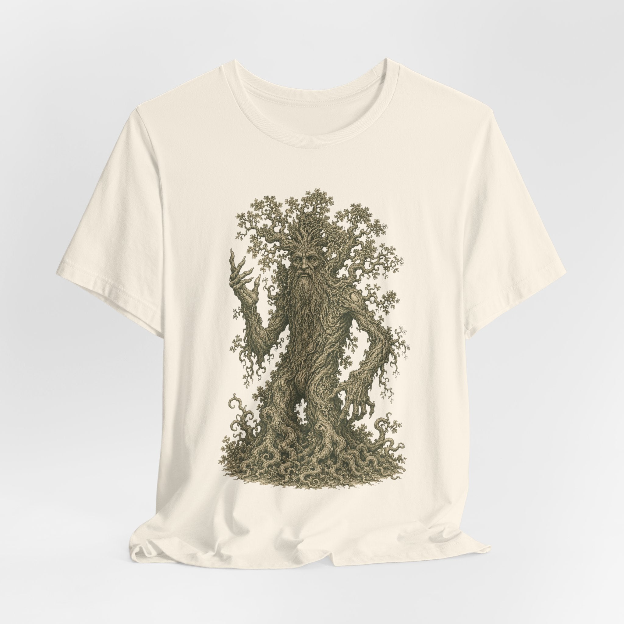 Ancient Treant T-Shirt in Dark Grey Heather - gnarled bark forest guardian engraving graphic tee, Barely Outdoorsy Bella Canvas