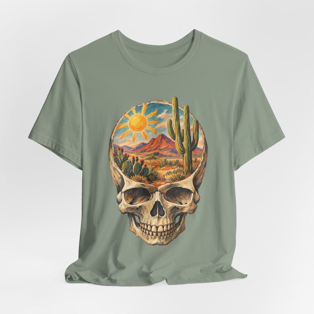 Desert State of Mind Skull T-Shirt in Sage - dark Southwest desert skull state of mind graphic tee, Barely Outdoorsy
