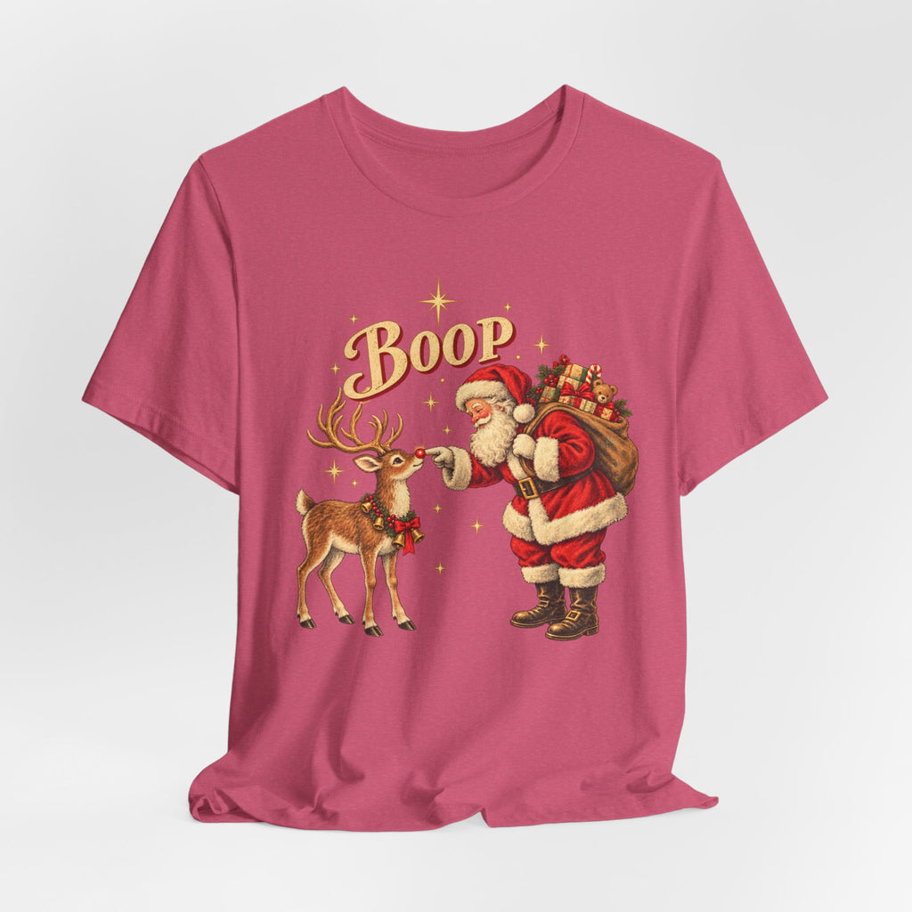 Santa Boop Reindeer Christmas T-Shirt in Heather Stone - funny Santa boop reindeer Christmas holiday graphic tee, Barely Outdoorsy