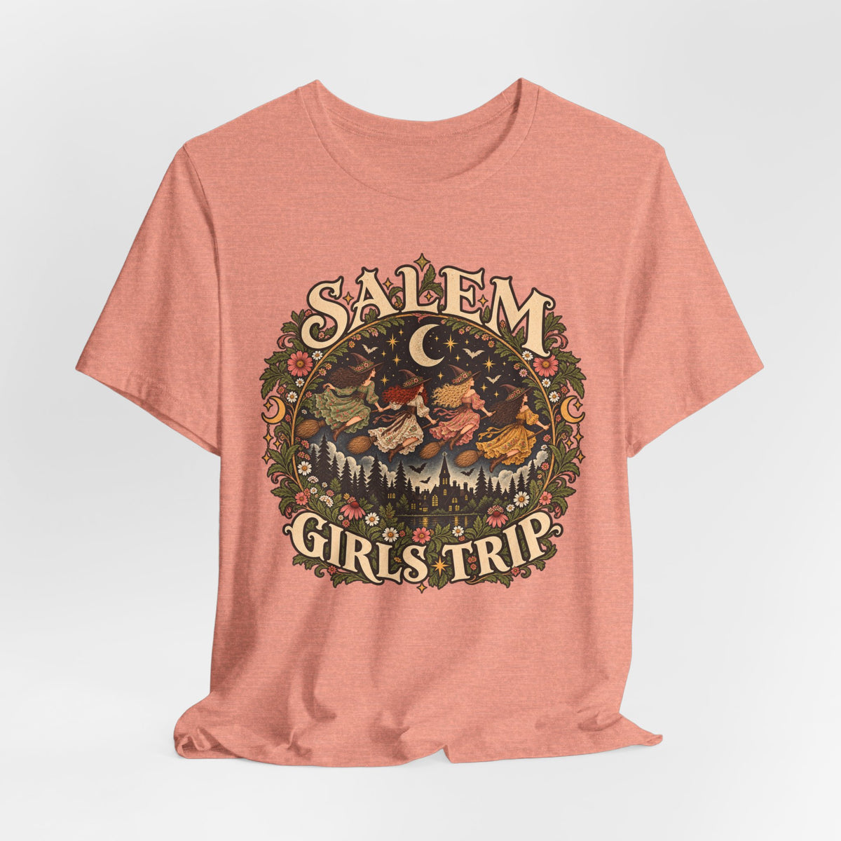 Salem Girls Trip Witch Tee in Heather Stone - funny Salem girls trip Halloween shirt, Barely Outdoorsy Bella Canvas