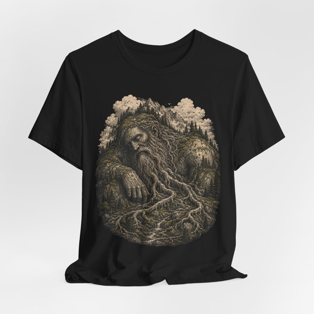 Sleeping Mountain Giant Tee in White - fantasy giant mountain nature graphic shirt, Barely Outdoorsy Bella Canvas