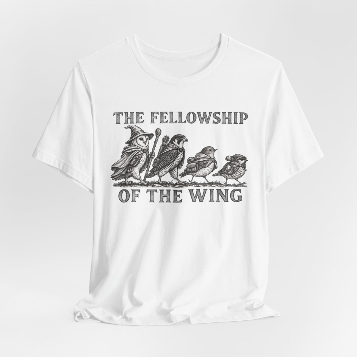 The Fellowship of the Wing T-Shirt in Athletic Heather - murmuration starling flock silhouette graphic tee, Barely Outdoorsy Bella Canvas 3001