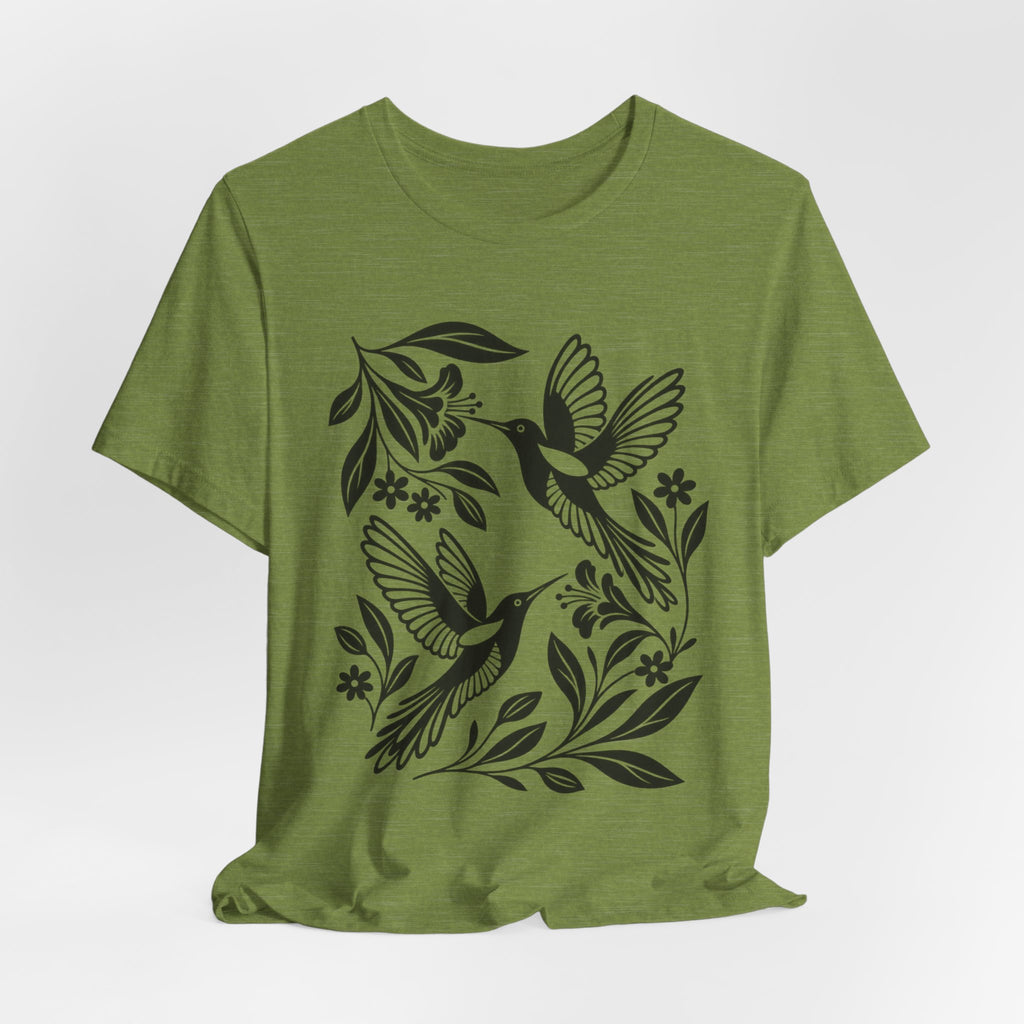 Hummingbird Minimalist Folk Art T-Shirt in Heather True Royal - minimalist folk art hummingbird birding graphic tee, Barely Outdoorsy