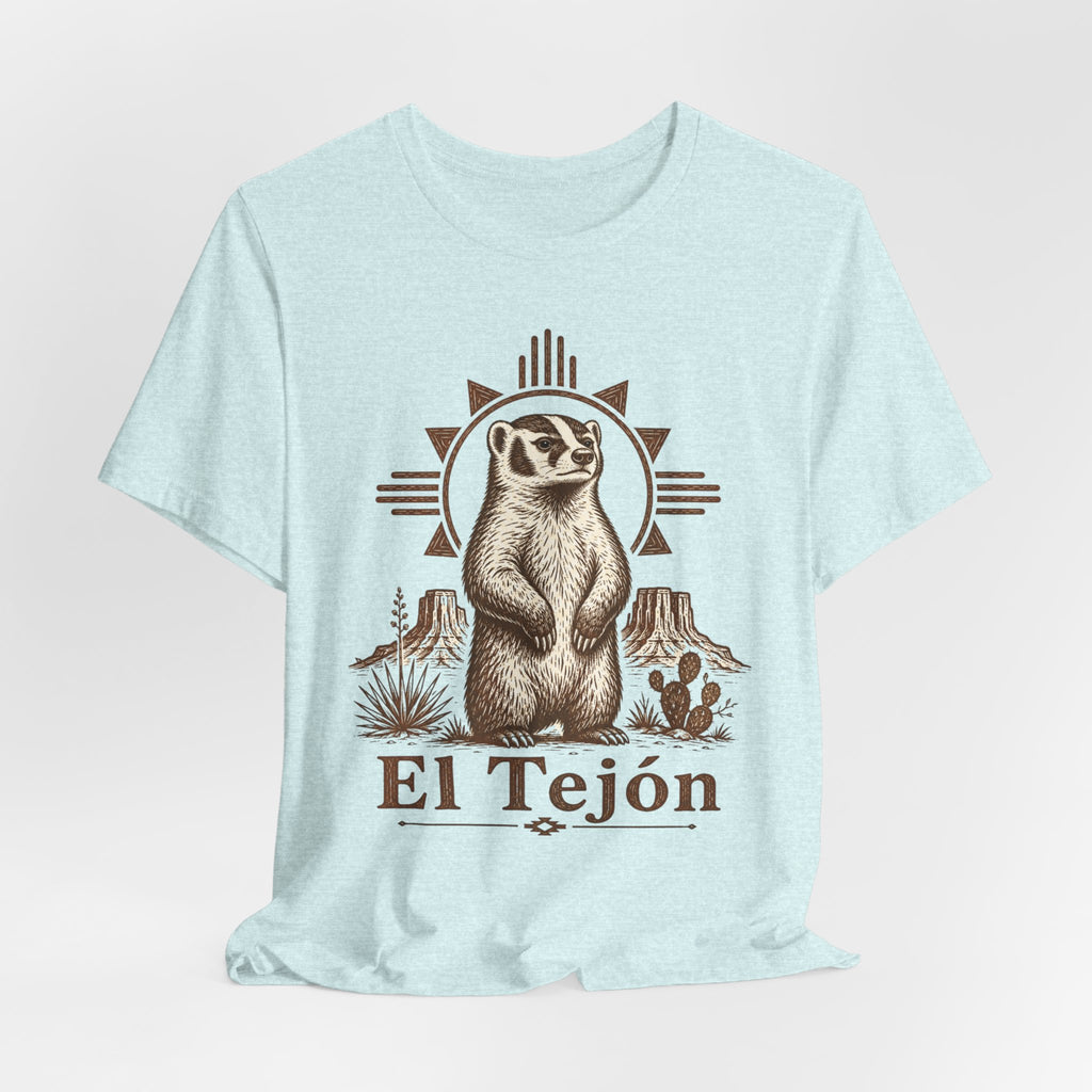 El Tejón Badger T-Shirt in Ash - vintage etching Southwest desert badger portrait graphic tee, Barely Outdoorsy Bella Canvas 3001