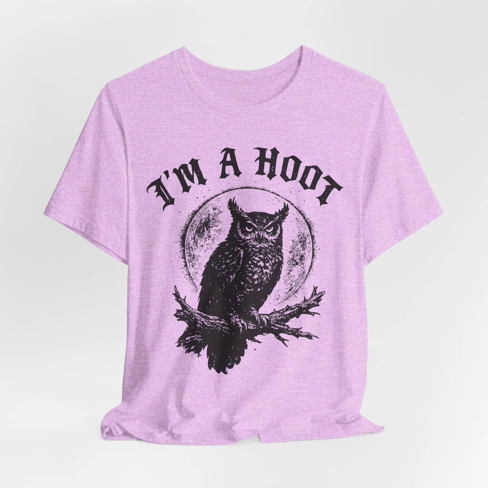 I'm A Hoot Funny Owl T-Shirt in White detail - gothic blackletter owl close-up graphic, Barely Outdoorsy