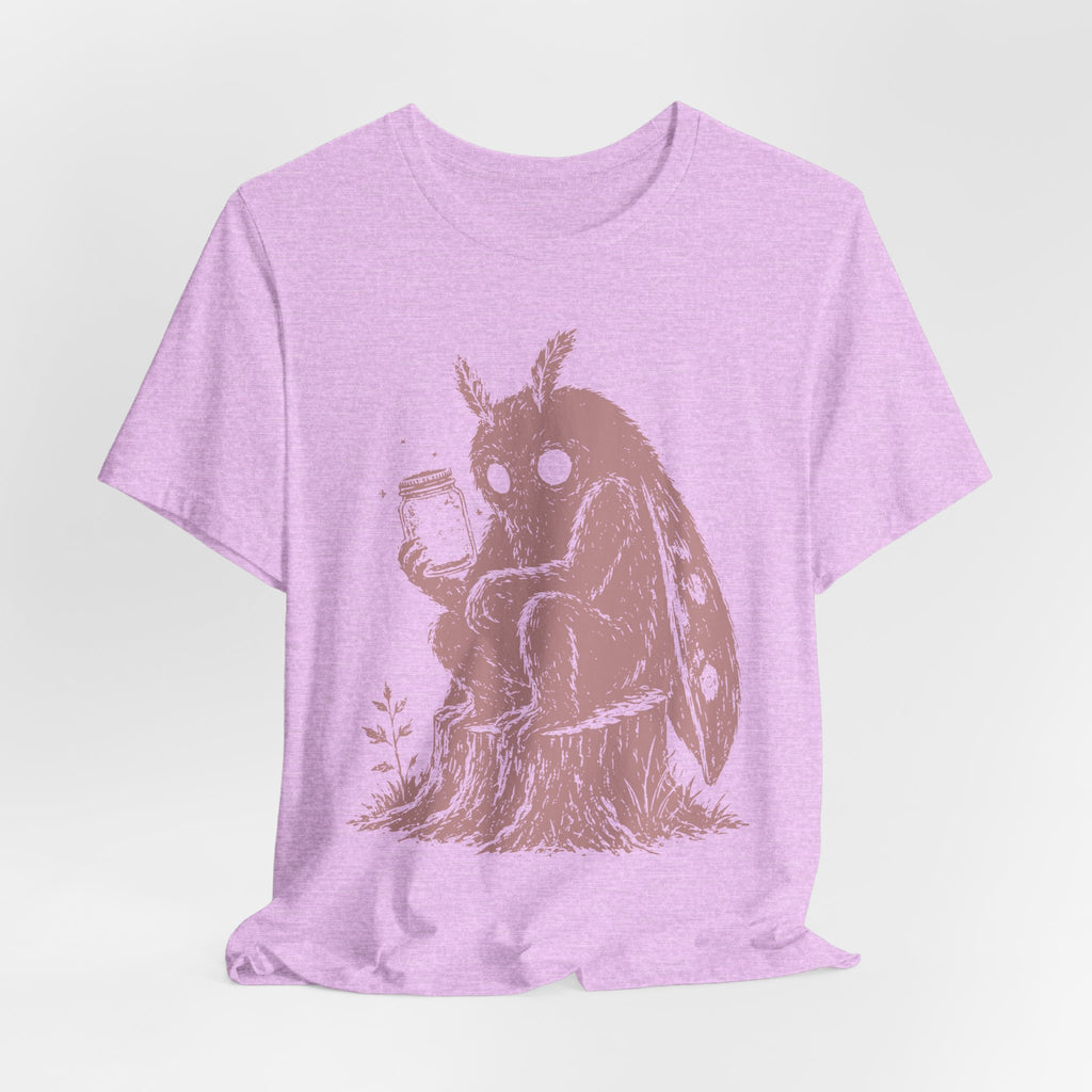 Person wearing Mothman fireflies shirt cryptid outdoor lifestyle photo