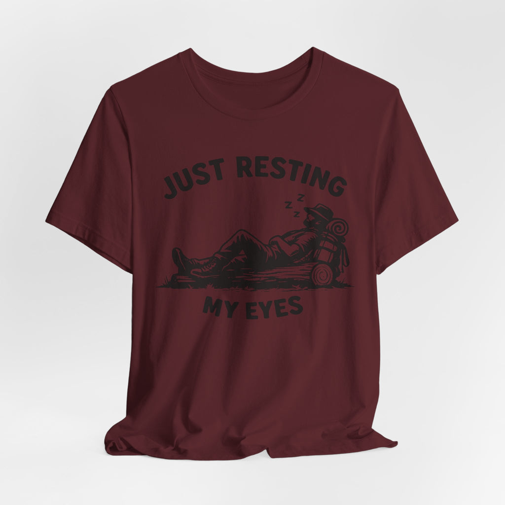 Just Resting My Eyes T-Shirt in Heather Prism Lilac - funny trail nap graphic tee, Barely Outdoorsy