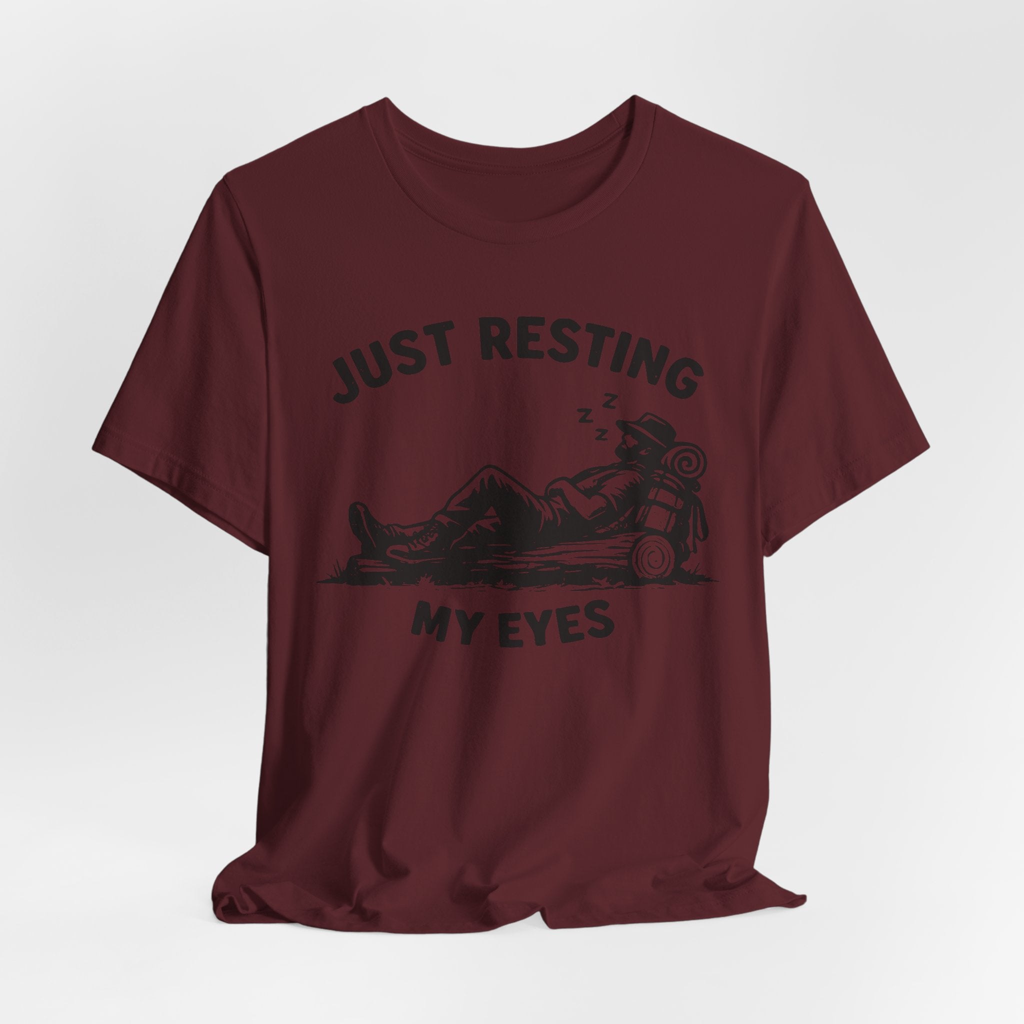 Just Resting My Eyes T-Shirt in Heather Prism Lilac - funny trail nap graphic tee, Barely Outdoorsy