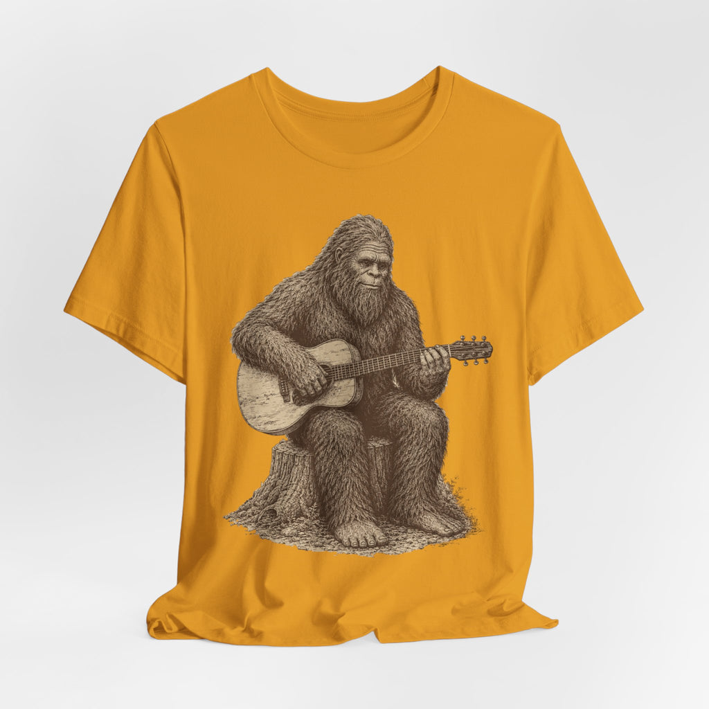 Bigfoot Guitar T-Shirt in Heather Prism Lilac - vintage engraving Sasquatch guitar graphic tee, Barely Outdoorsy
