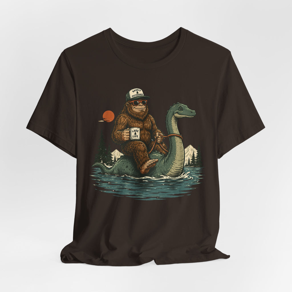 Bigfoot Riding Loch Ness Monster T-Shirt