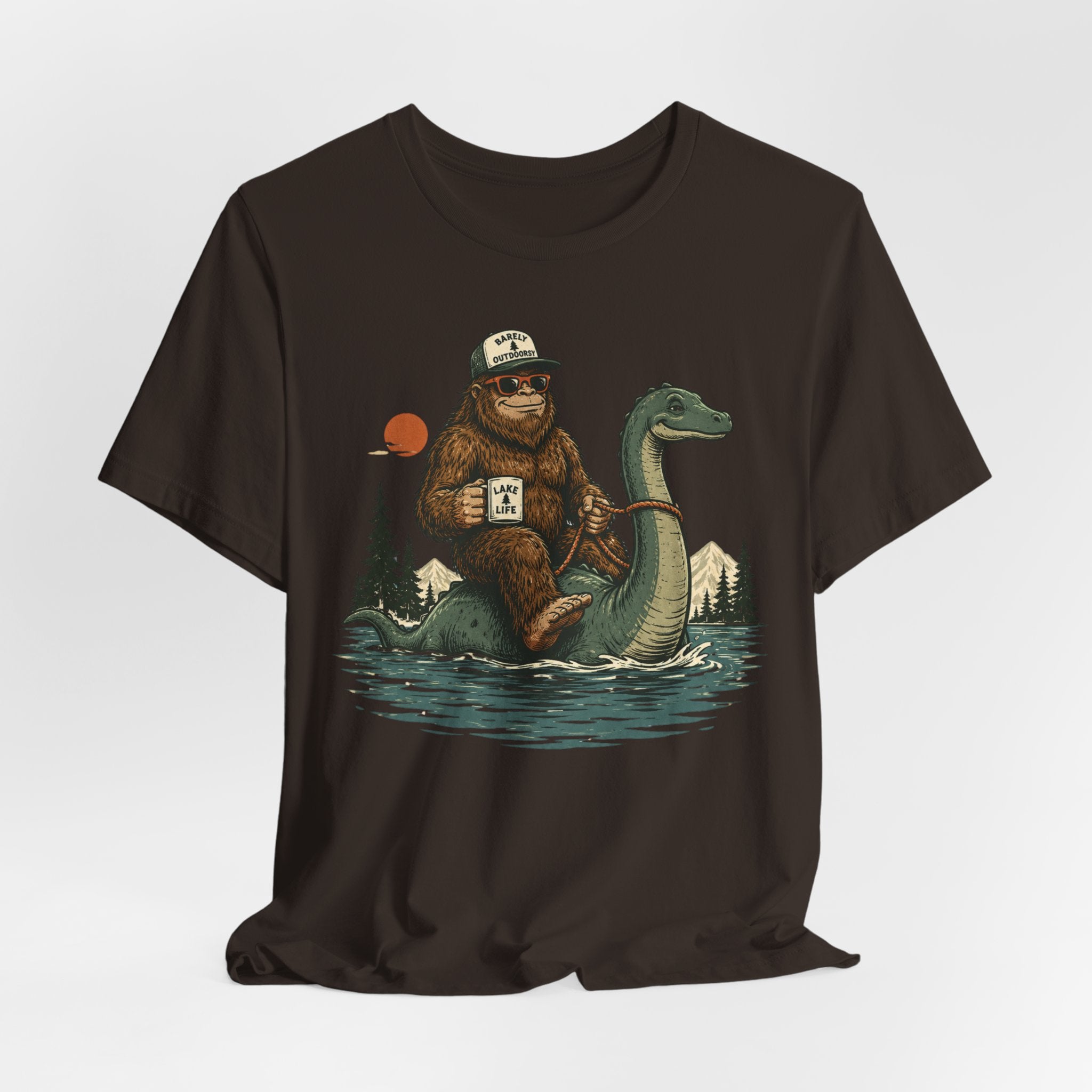 Bigfoot Riding Loch Ness Monster T-Shirt