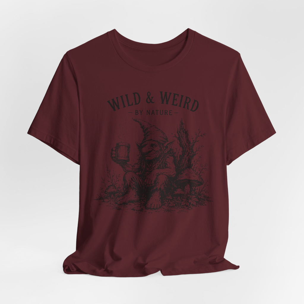 Wild and Weird By Nature Tee in Mauve - retro raccoon coffee humor shirt, Barely Outdoorsy Bella Canvas