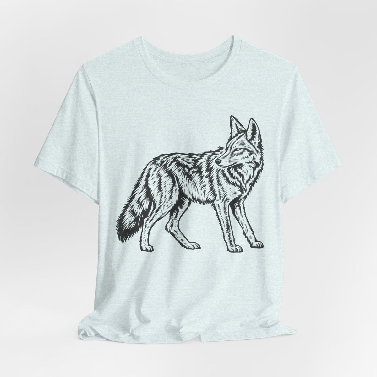Coyote Fine Line Portrait T-Shirt in Heather Prism Ice Blue - coyote fine line desert graphic tee, Barely Outdoorsy